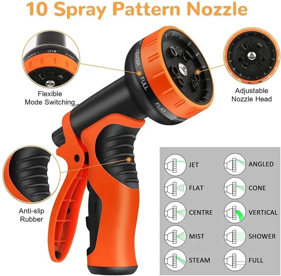 50ft Expandable Garden Hose with 10-Pattern Spray Nozzle