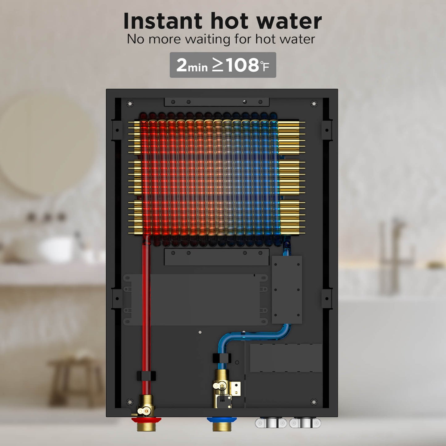Airthereal Electric Tankless Water Heater 27kW, 240 Volts, Endless On-Demand Hot Water, Self Modulates to Save Energy Use, Small Enough to Install Anywhere, Evening Tide series