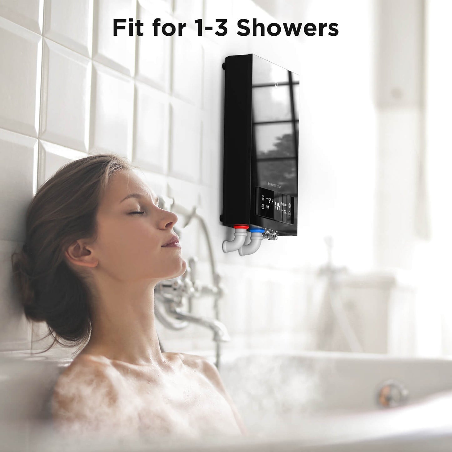 Airthereal Electric Tankless Water Heater 27kW, 240 Volts, Endless On-Demand Hot Water, Self Modulates to Save Energy Use, Small Enough to Install Anywhere, Evening Tide series