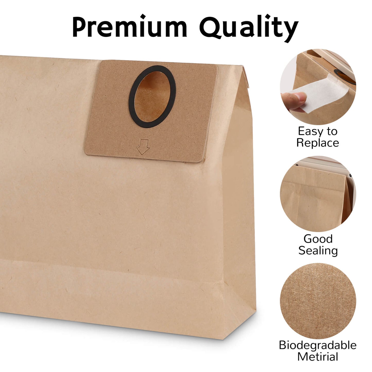 T1 Plus Vacuum Dustpan Replacement Dust Bags, 5 Packs