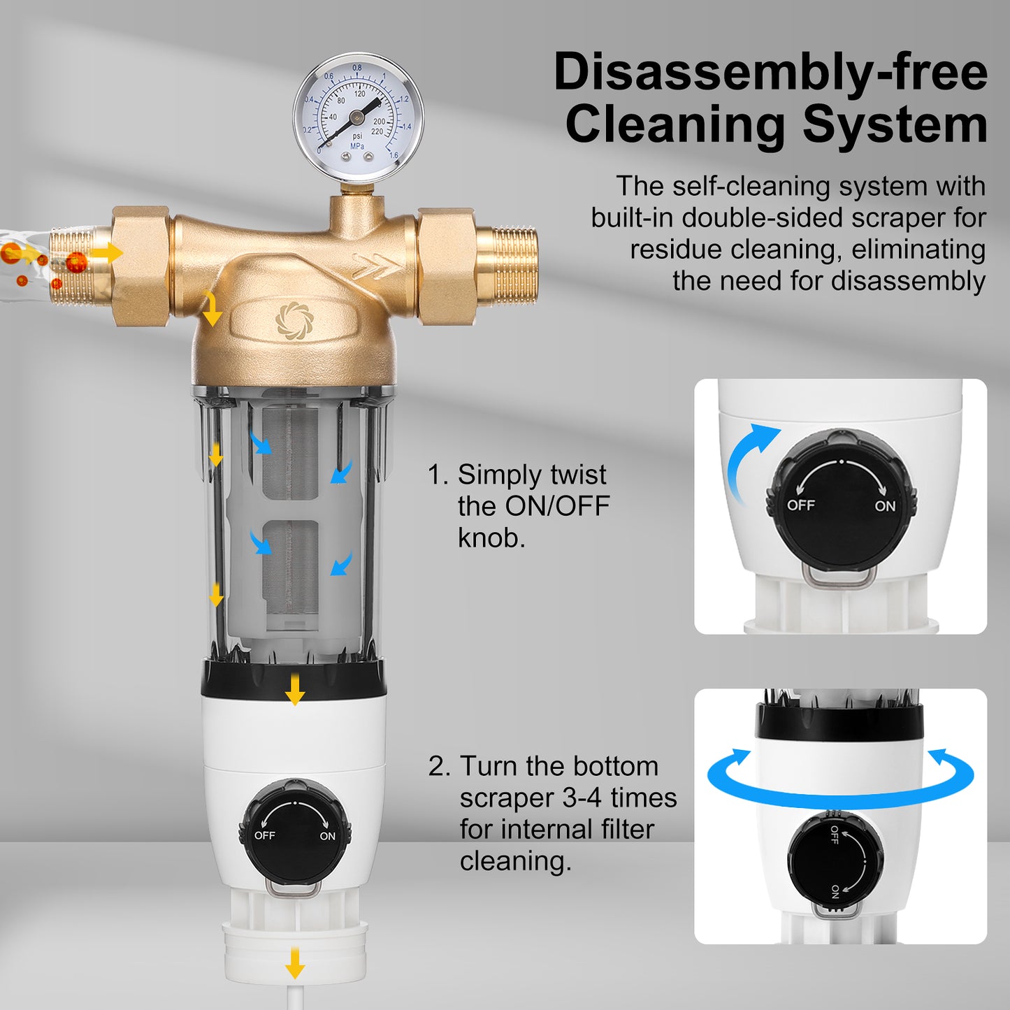 Airthereal Spin Down Water Sediment Filter, Pre-Filtration System for Whole Home, Water Filter for City and Well Water, Sediment Backwash Filter with Automatic Flushing, 40 Micron Flushable Pre Filter Filtration