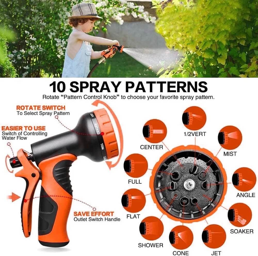 50ft Expandable Garden Hose with 10-Pattern Spray Nozzle