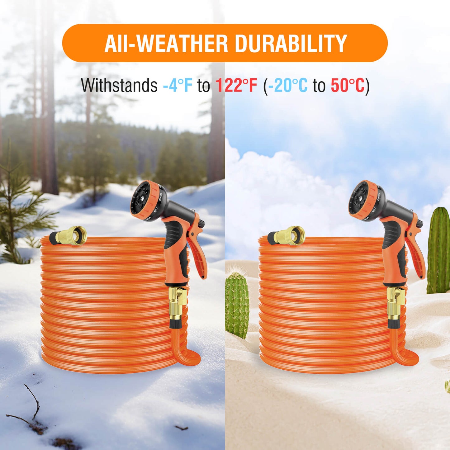 50ft Expandable Garden Hose with 10-Pattern Spray Nozzle