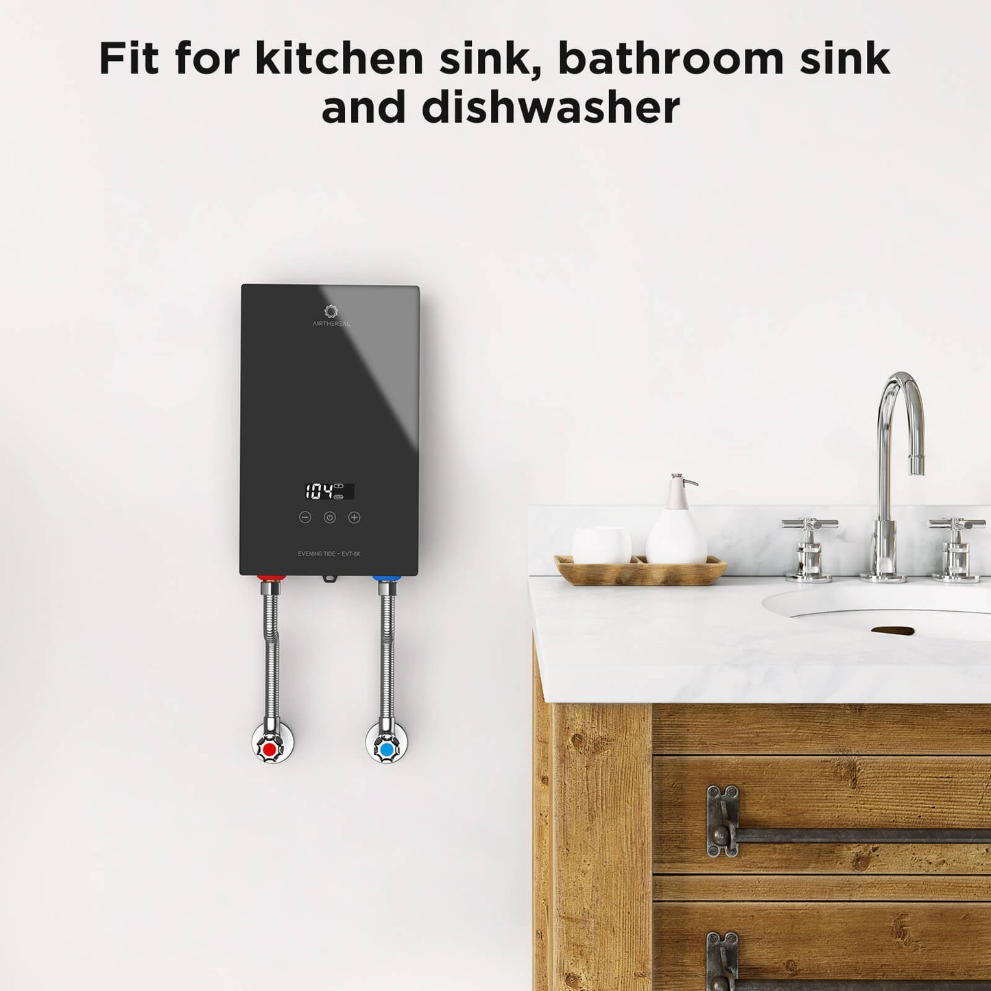 Airthereal Electric Tankless Water Heater, 8kW, 240 Volts - Endless On-Demand Hot Water - Self Modulates to Save Energy Use - for Faucet and Sink, Evening Tide series