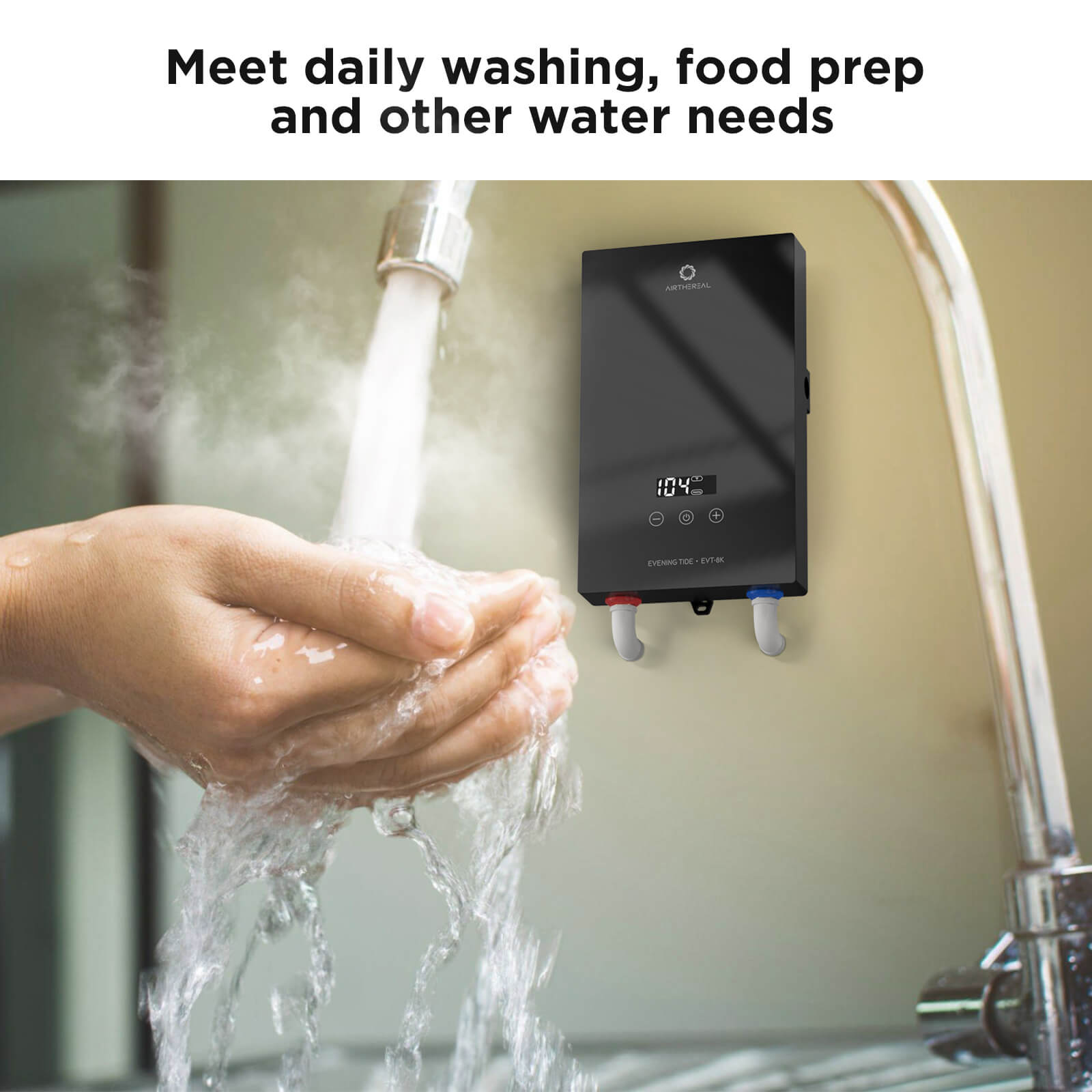 Airthereal Electric Tankless Water Heater, 8kW, 240 Volts - Endless On-Demand Hot Water - Self Modulates to Save Energy Use - for Faucet and Sink, Evening Tide series