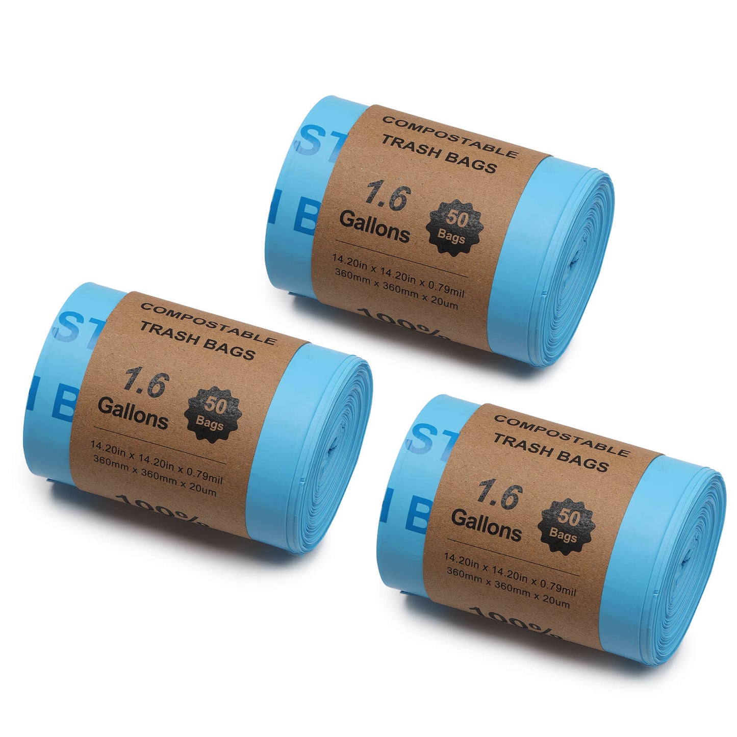 Airthereal 100% Compostable 1.6 Gallon Trash Bags, Biodegradable, Kitchen-Friendly Waste Solution for R500 Revive Electric Composter, OK Compost Home and TUV Certified (150 Count, 1.6 Gallon, Blue)
