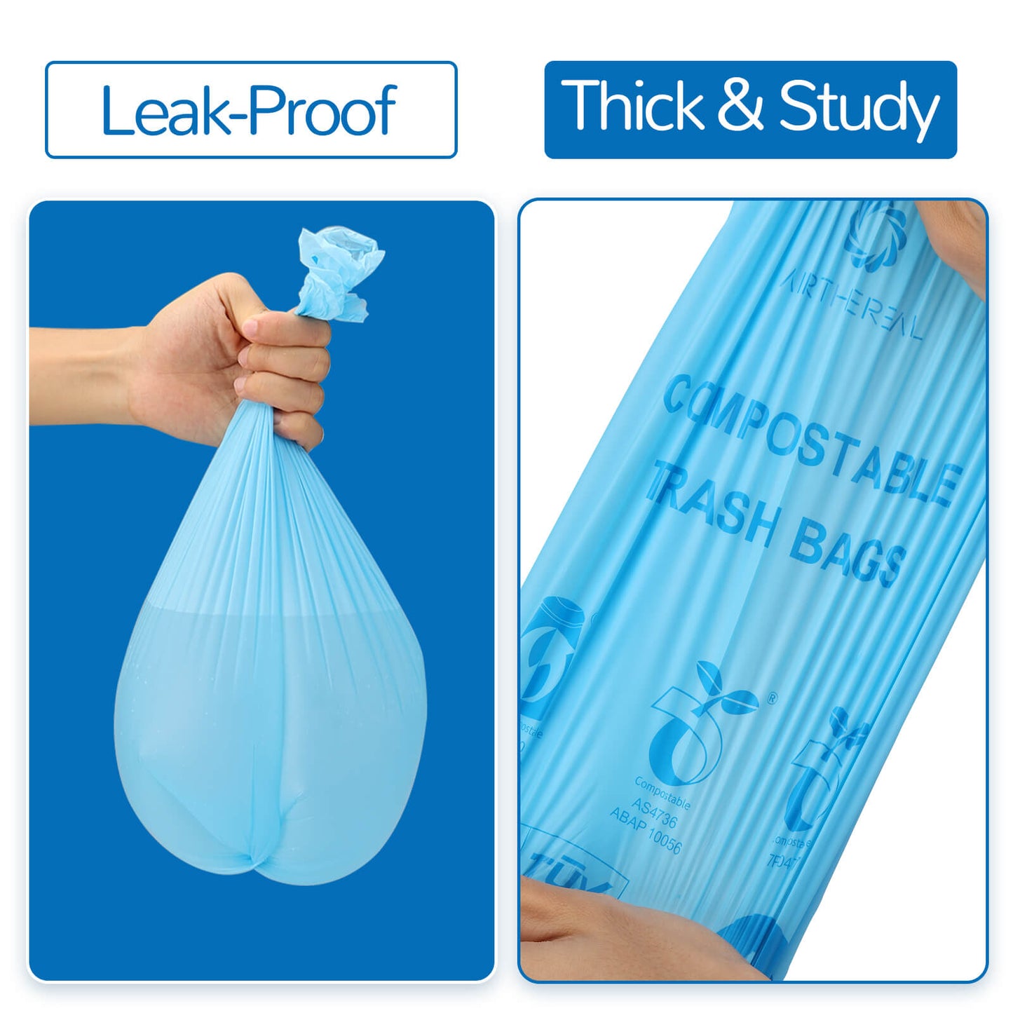 Airthereal 100% Compostable 1.6 Gallon Trash Bags, Biodegradable, Kitchen-Friendly Waste Solution for R500 Revive Electric Composter, OK Compost Home and TUV Certified (150 Count, 1.6 Gallon, Blue)