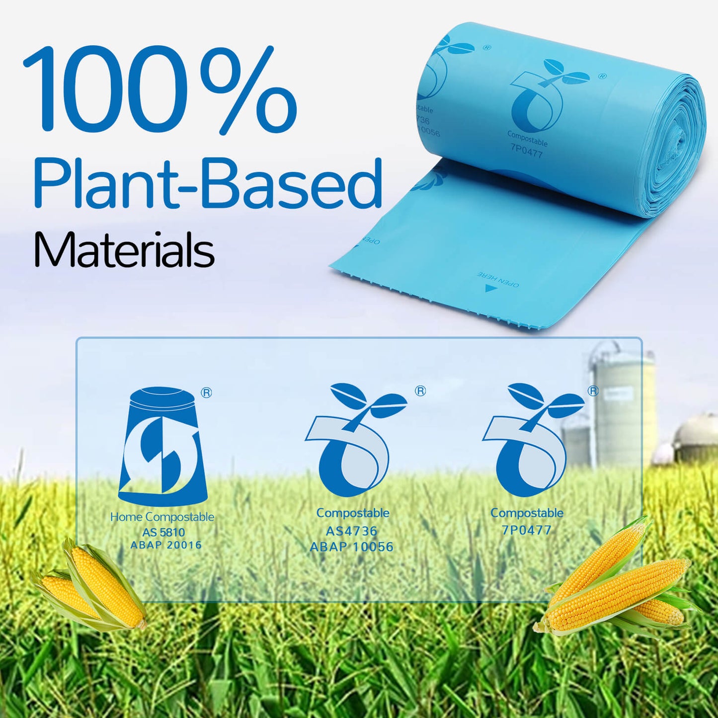 Airthereal 100% Compostable 1.6 Gallon Trash Bags, Biodegradable, Kitchen-Friendly Waste Solution for R500 Revive Electric Composter, OK Compost Home and TUV Certified (150 Count, 1.6 Gallon, Blue)