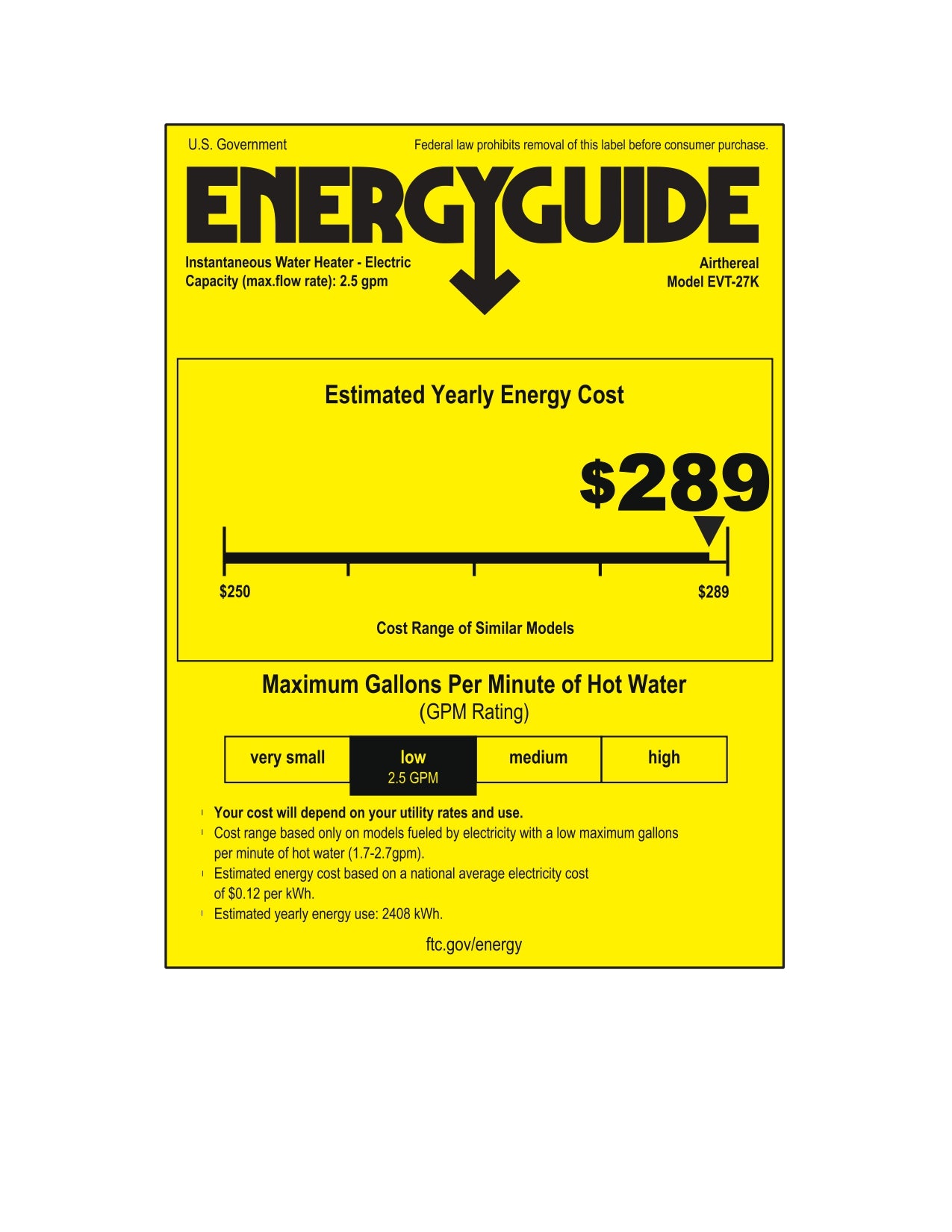 Airthereal Electric Tankless Water Heater 27kW, 240 Volts, Endless On-Demand Hot Water, Self Modulates to Save Energy Use, Small Enough to Install Anywhere, Evening Tide series