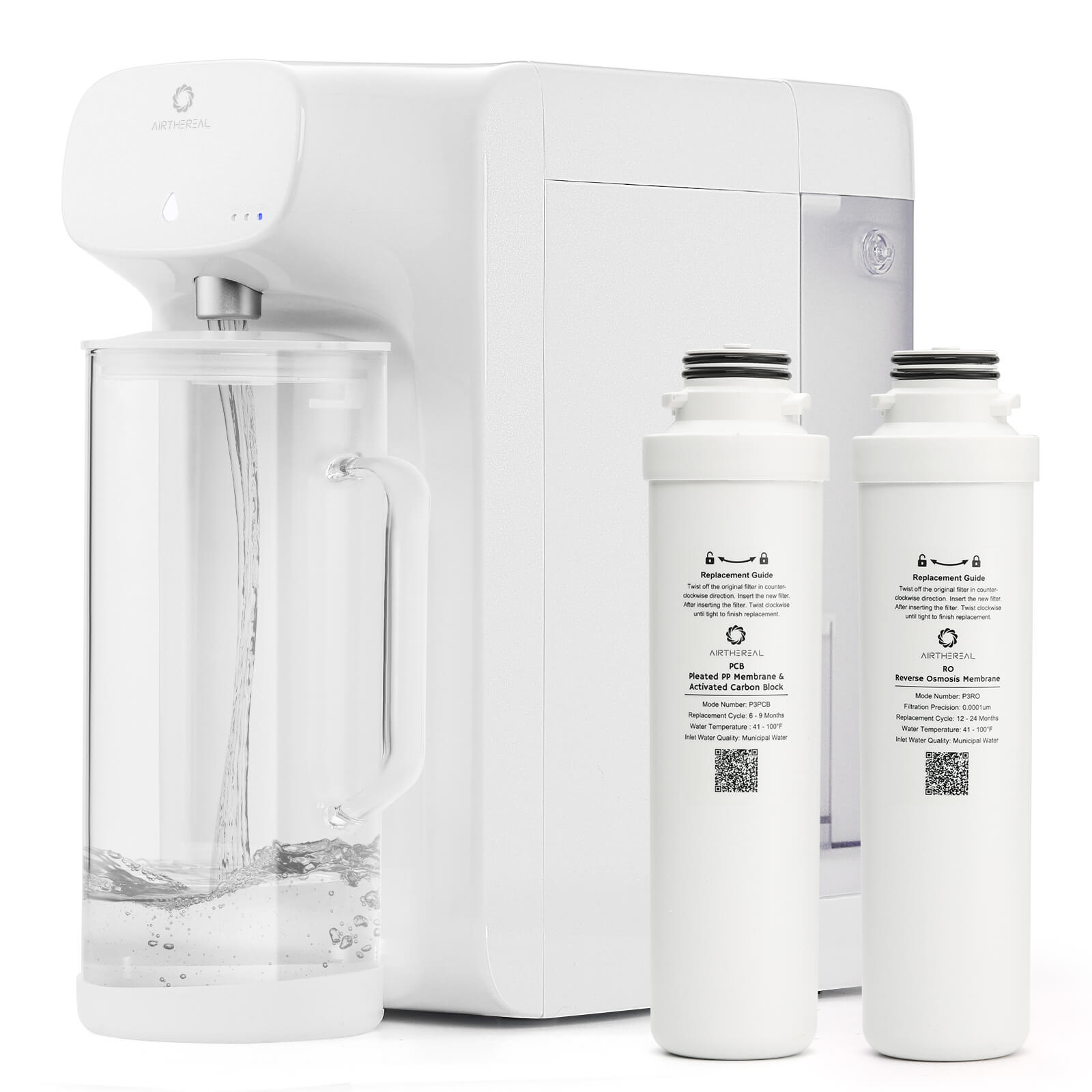 Airthereal Pristine Lite3 Reverse Osmosis Countertop Water Filter with Glass Pitcher - 5 Stage Purification for Pure and Safe Drinking Water, Counter RO Filtration, 2:1 Pure to Drain, Purified Tap Water, Water Purifier for Home, office