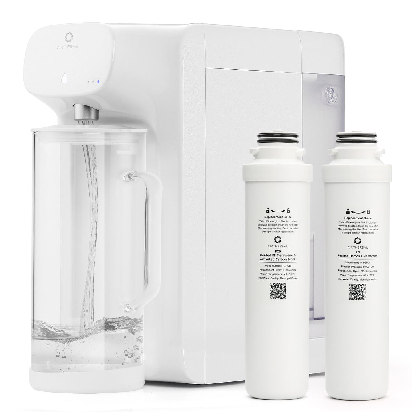 Airthereal Pristine Lite3 Reverse Osmosis Countertop Water Filter with Glass Pitcher - 5 Stage Purification for Pure and Safe Drinking Water, Counter RO Filtration, 2:1 Pure to Drain, Purified Tap Water, Water Purifier for Home, office