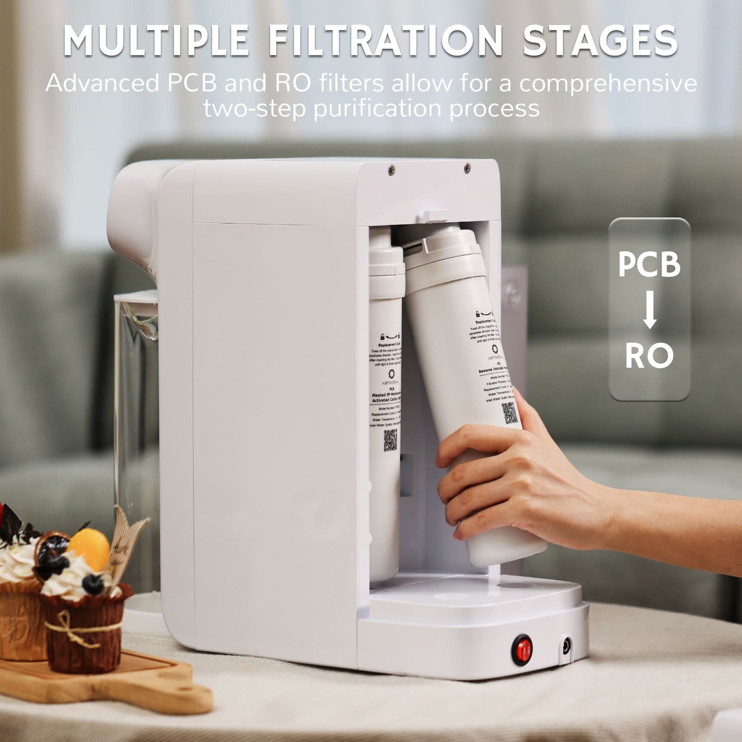 Airthereal Pristine Lite3 Reverse Osmosis Countertop Water Filter with Glass Pitcher - 5 Stage Purification for Pure and Safe Drinking Water, Counter RO Filtration, 2:1 Pure to Drain, Purified Tap Water, Water Purifier for Home, office