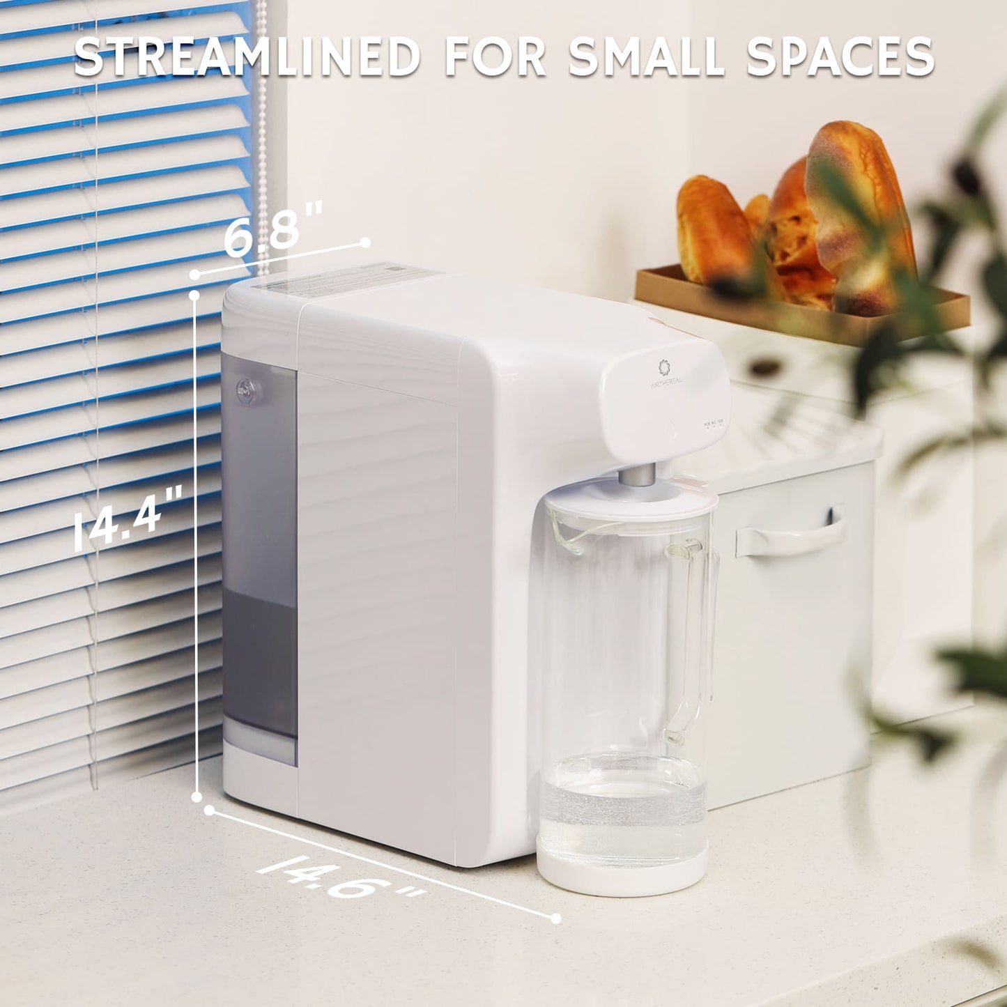 Airthereal Pristine Lite3 Reverse Osmosis Countertop Water Filter with Glass Pitcher - 5 Stage Purification for Pure and Safe Drinking Water, Counter RO Filtration, 2:1 Pure to Drain, Purified Tap Water, Water Purifier for Home, office