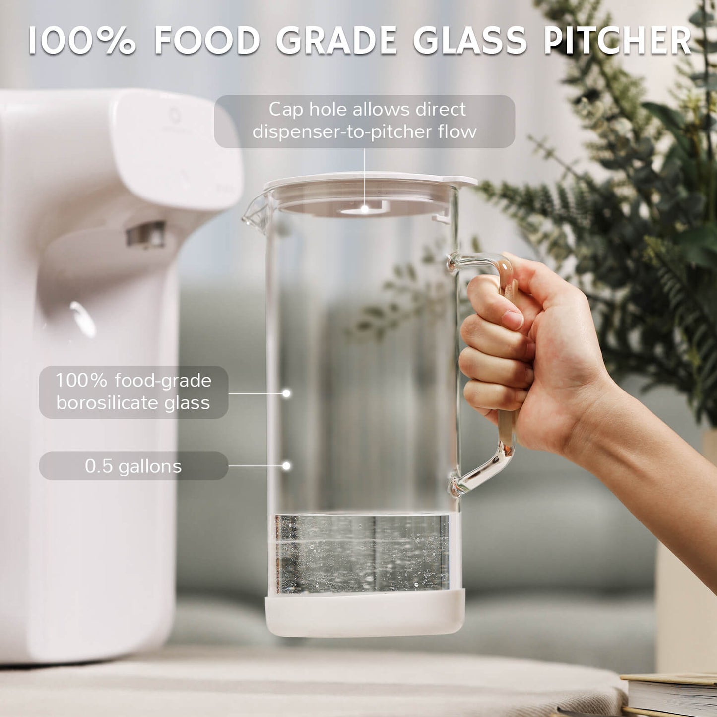 Airthereal Pristine Lite3 Reverse Osmosis Countertop Water Filter with Glass Pitcher - 5 Stage Purification for Pure and Safe Drinking Water, Counter RO Filtration, 2:1 Pure to Drain, Purified Tap Water, Water Purifier for Home, office