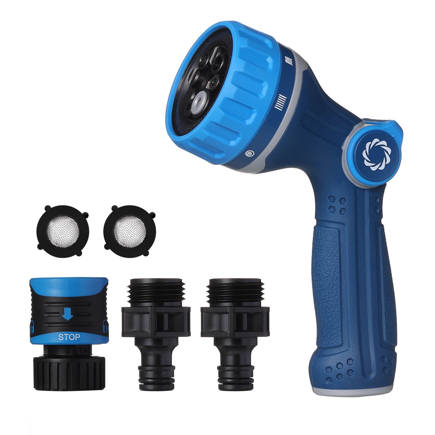Airthereal Water Hose Nozzle, 8 Spray Patterns with Thumb Control for High-Pressure Garden, Lawn, Car, and Pet Washing, Includes Quick Connector