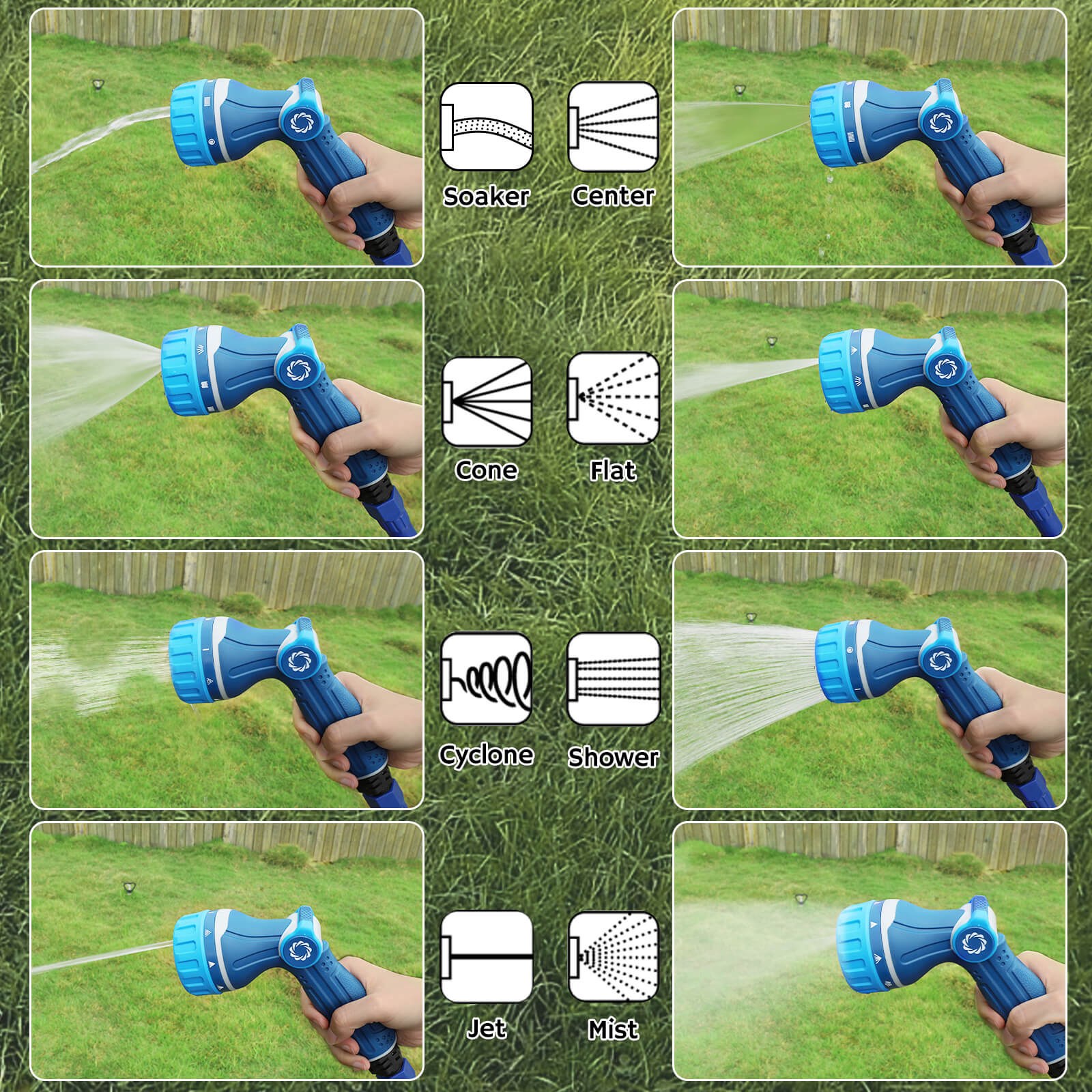 Airthereal Water Hose Nozzle, 8 Spray Patterns with Thumb Control for High-Pressure Garden, Lawn, Car, and Pet Washing, Includes Quick Connector