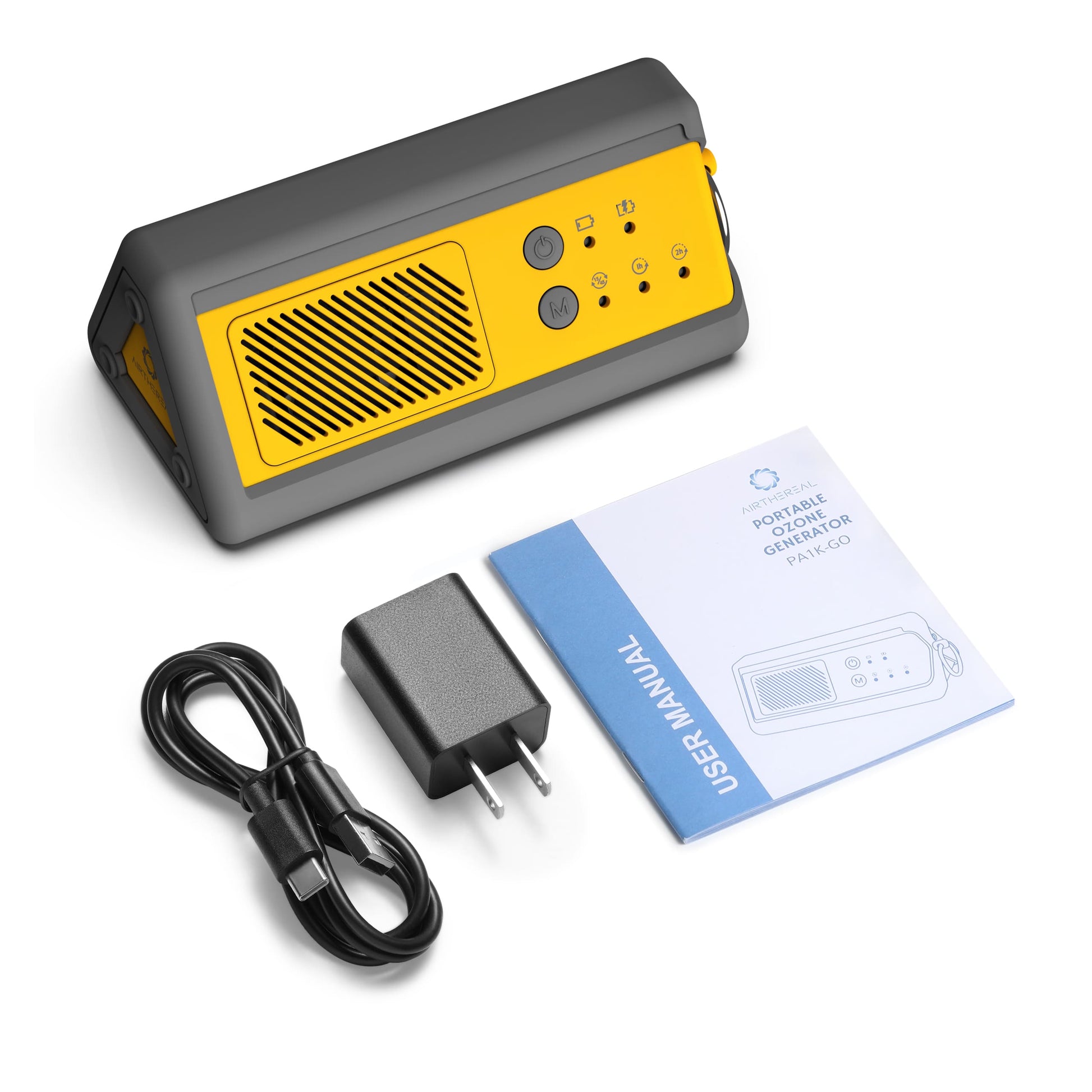 Airthereal PA1K-GO 1,000mg/h Portable Ozone Generator - Cordless Battery Powered Odor Eliminator for Car, Hotel Rooms, Offices, Bathrooms, and Small Spaces (Yellow)
