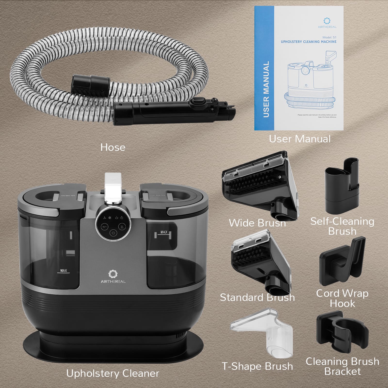 Airthereal Portable Upholstery Cleaner, Instant Heating Fabric Spot Cleaner with Self-Cleaning, Powerful 14 Kpa Stain Remover for Pet Stains, Stairs, Car Seats, and Couches, 140℉ Deep Cleaning