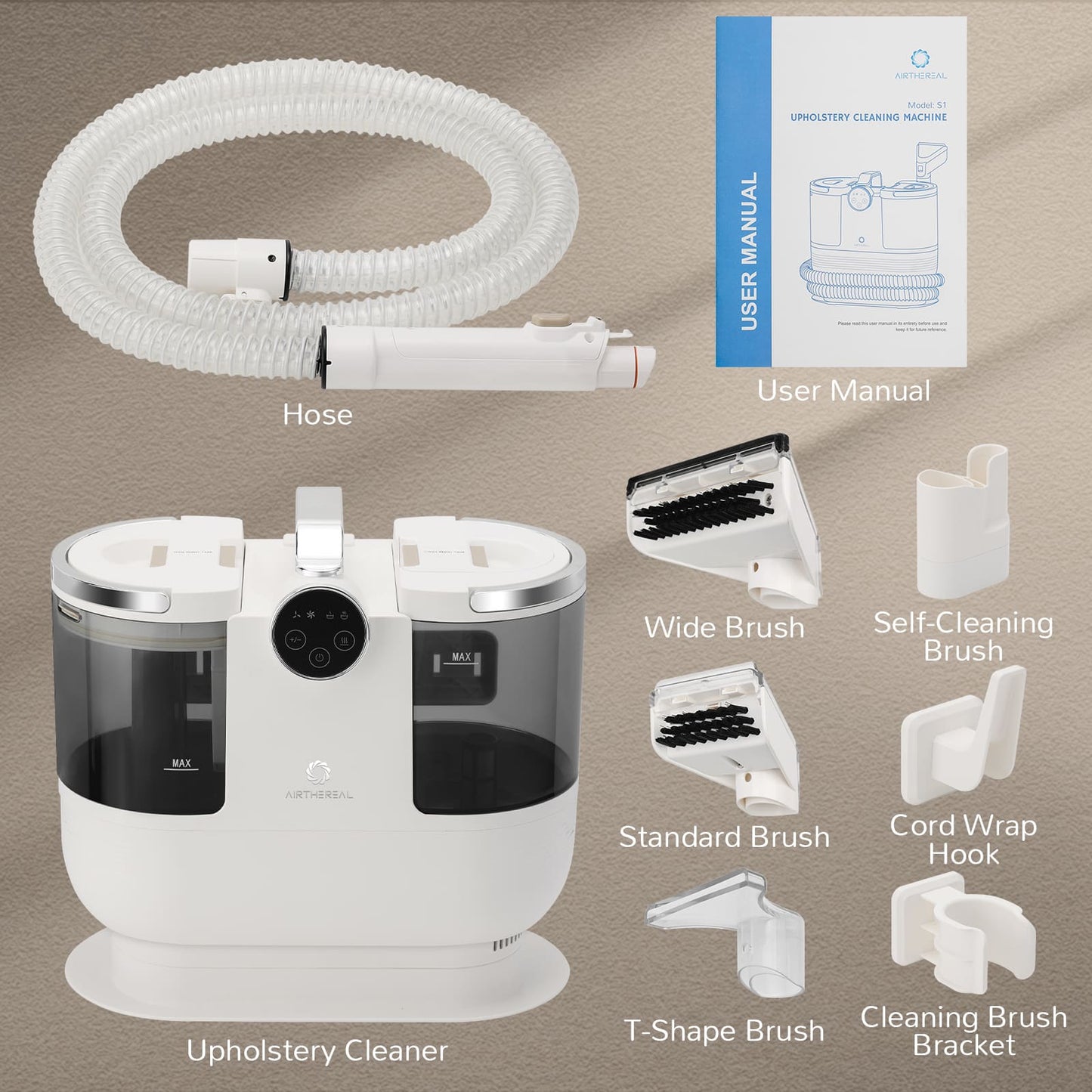 Airthereal Portable Upholstery Cleaner, Instant Heating Fabric Spot Cleaner with Self-Cleaning, Powerful 14 Kpa Stain Remover for Pet Stains, Stairs, Car Seats, and Couches, 140℉ Deep Cleaning