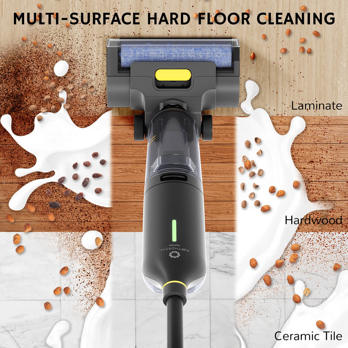 Airthereal VacTide V1 Smart Wet Dry Vacuum Cleaner, Cordless Hard Floor Cleaner Vacuum Mop All in One with Self-Cleaning, Smart Voice Assistant with Extra Brush-Roll and Filter, Gray