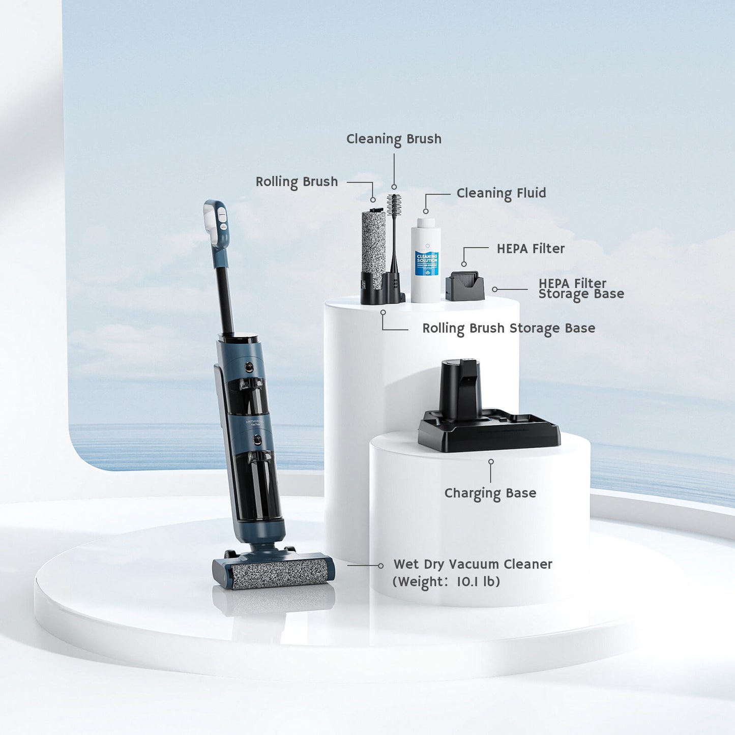 AIRTHEREAL VacTide V2 Smart Wet Dry Vacuum Cleaner, Cordless Hard Floor Cleaner Vacuum Mop All in One with Self-Cleaning with Digital Display and Smart Voice Assistant