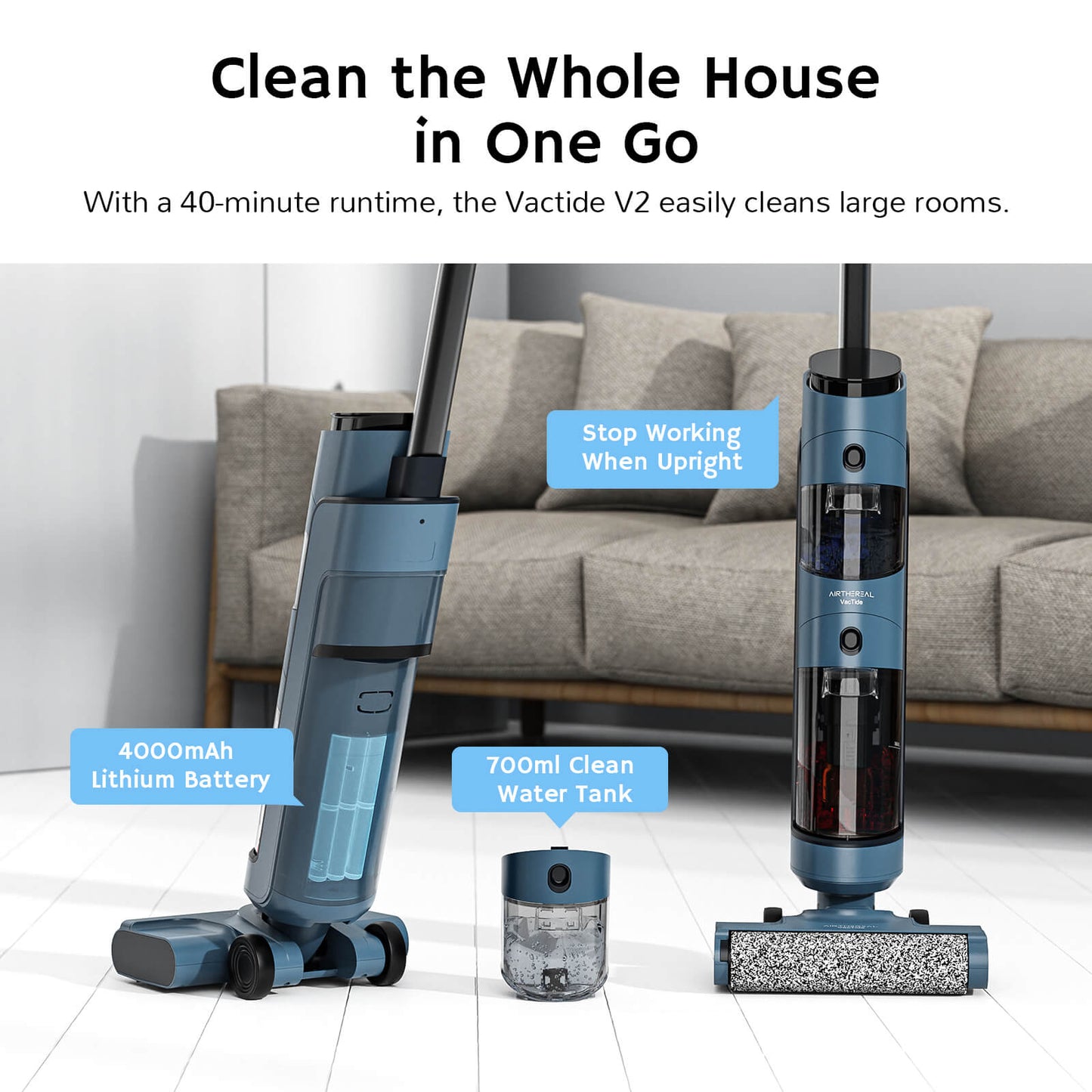 AIRTHEREAL VacTide V2 Smart Wet Dry Vacuum Cleaner, Cordless Hard Floor Cleaner Vacuum Mop All in One with Self-Cleaning with Digital Display and Smart Voice Assistant