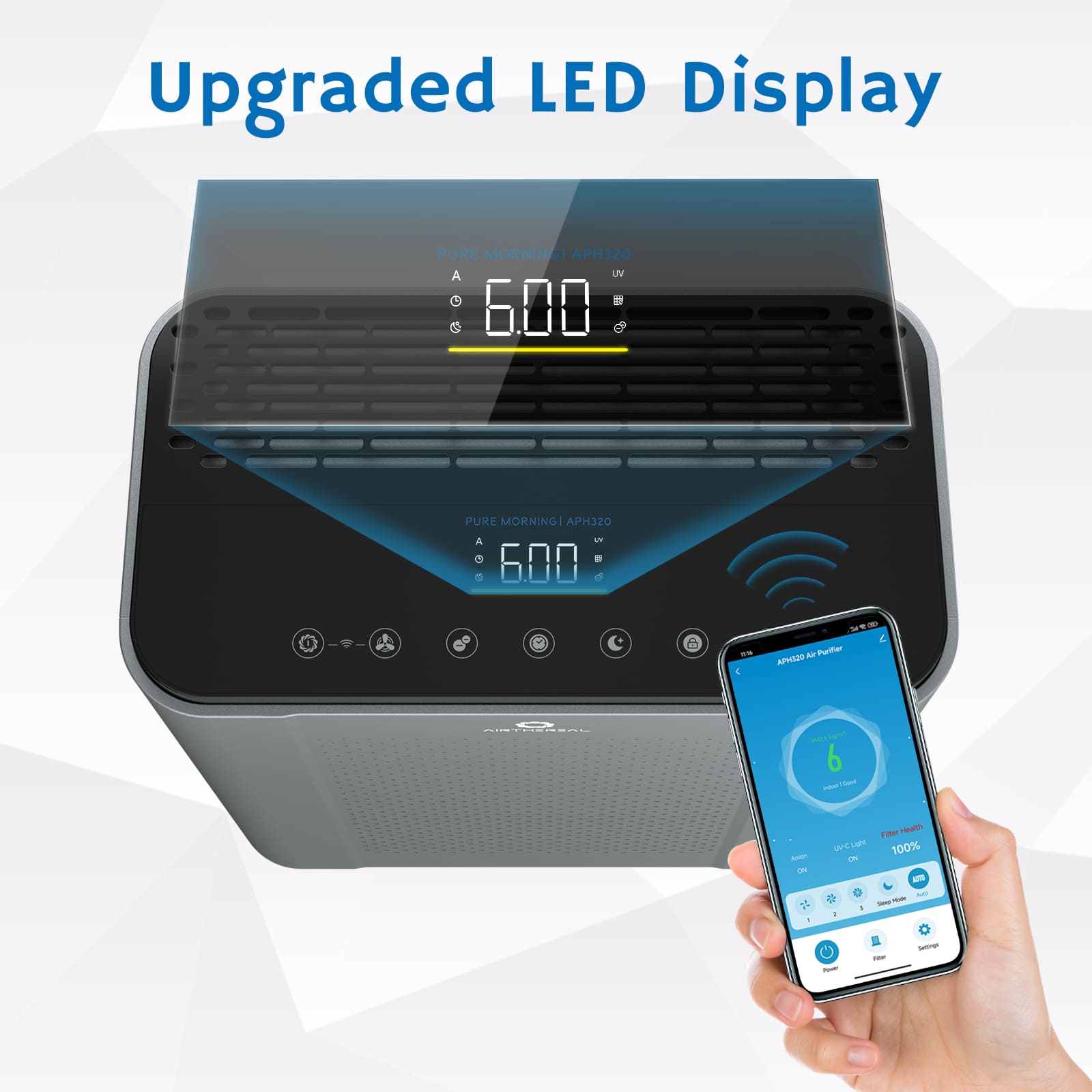 Airthereal APH320 WiFi Air Purifier for Home, Large Room  - Upgraded LED Display