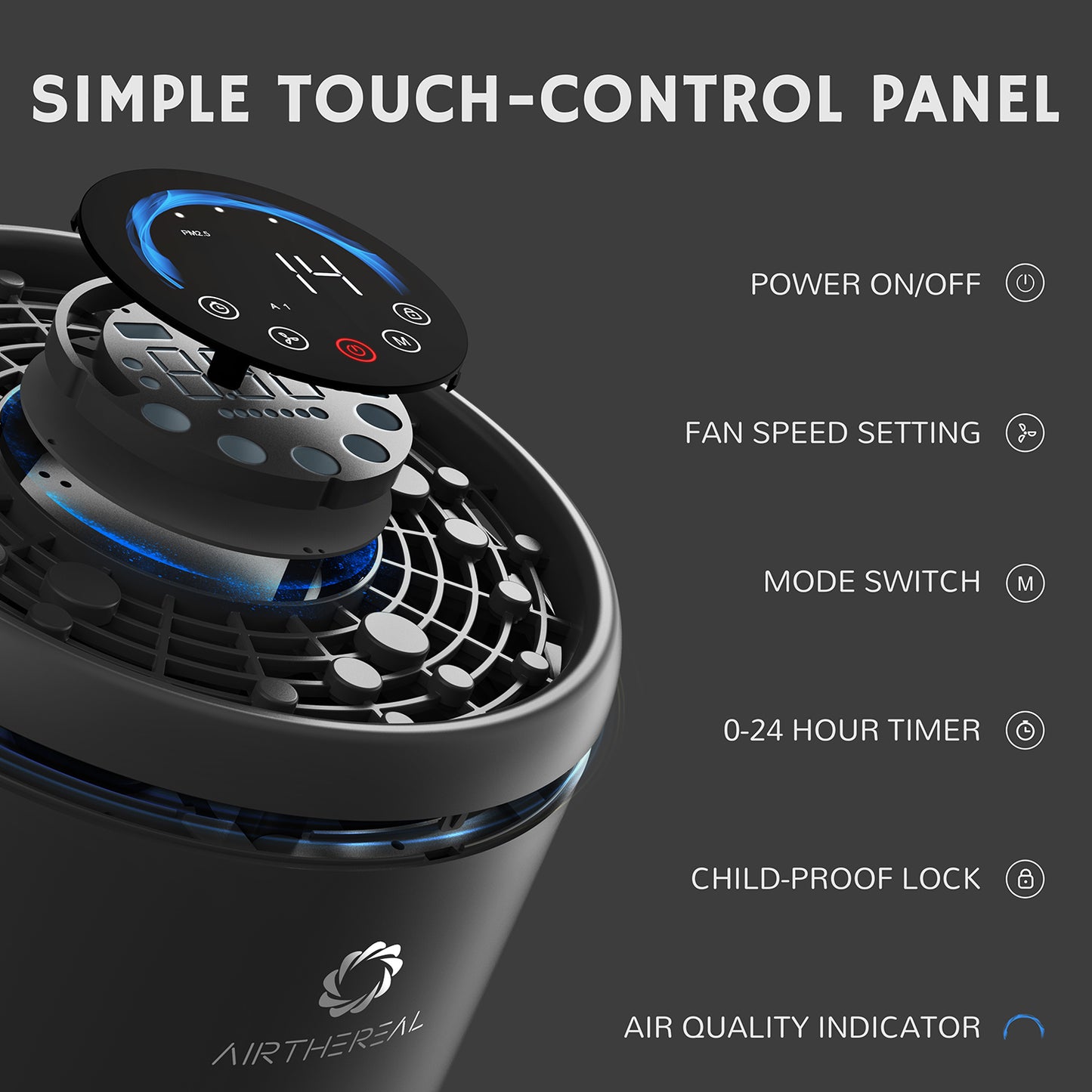 Airthereal AGH550 HEPA Filter Air Purifier with Auto Mode and Real - Simple Touch Pannel
