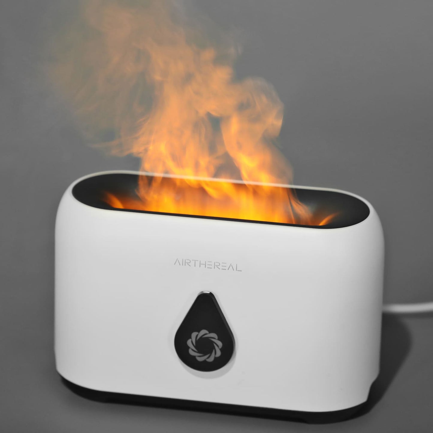Airthereal Flame Air Diffuser with Remote Control - Aroma Essential Oil Diffuser and Ultrasonic Cool Mist Humidifier - Timer, Adjustable Mist Mode, LED Lighting Effect (White)