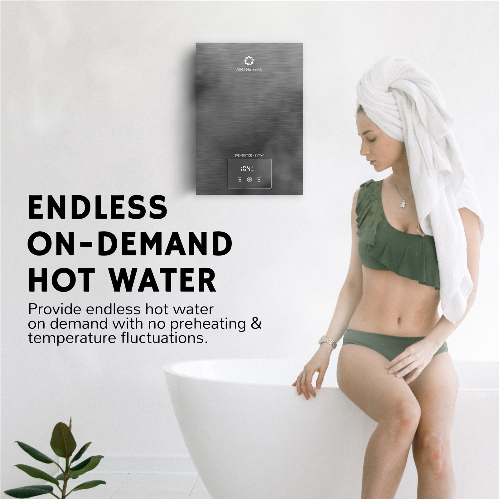 Airthereal Electric Tankless Water Heater 14kW, 240Volts - Endless, on-demand hot water - Provide endless hot water on demand with no preheating & temperature fluctuations