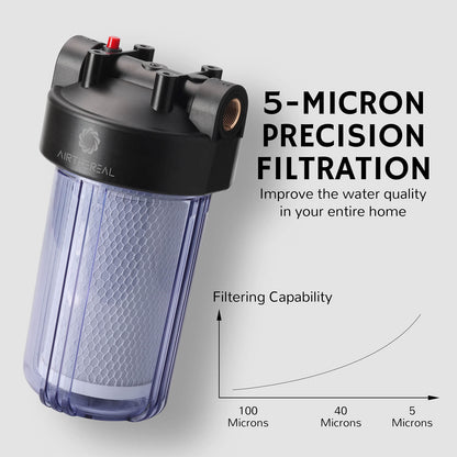 Airthereal Whole House Water Filter, Ideal for Well and City Water, 10" x 4.5" Sediment Carbon Cartridge Universal Housing, Pre-Filtration System (Clear Housing)