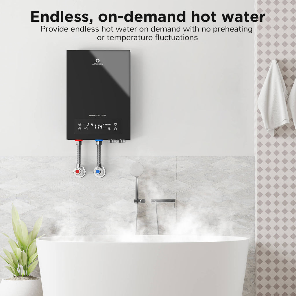 Airthereal Electric Tankless Water Heater 27kW, 240 Volts, Endless  On-Demand Hot Water, Small Enough to Install Anywhere