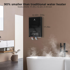 Airthereal Electric Tankless Water Heater 27kW, 240 Volts, Endless On-Demand Hot Water, Self Modulates to Save Energy Use, Small Enough to Install Anywhere, Evening Tide series