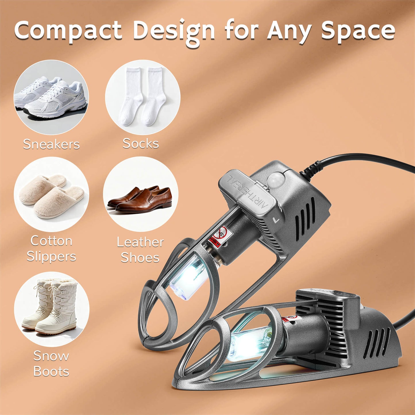 Airthereal Shoe Cleaner - compact design, cleans sneakers, socks, cotton slippers, leather shoes, snow boots