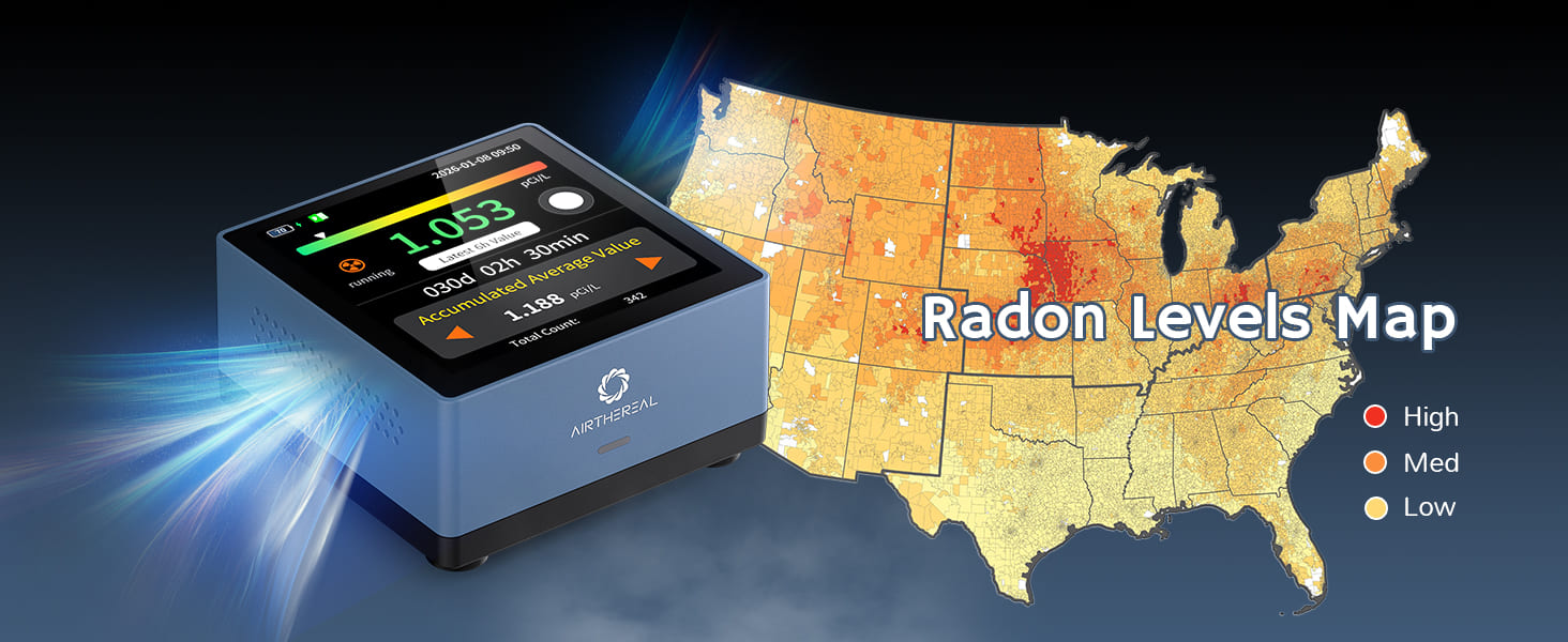 RM-63Pro Radon Detector measures radon levels from 0.09–1000 pCi/L (3.3–37000 Bq/m³) with reliable long-term accuracy, ideal for home and indoor air safety monitoring.