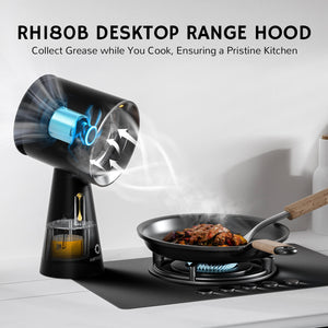 Desktop range hood with a 1.4L dust cup, designed to collect smoke and grease while cooking, ensuring a clean kitchen.