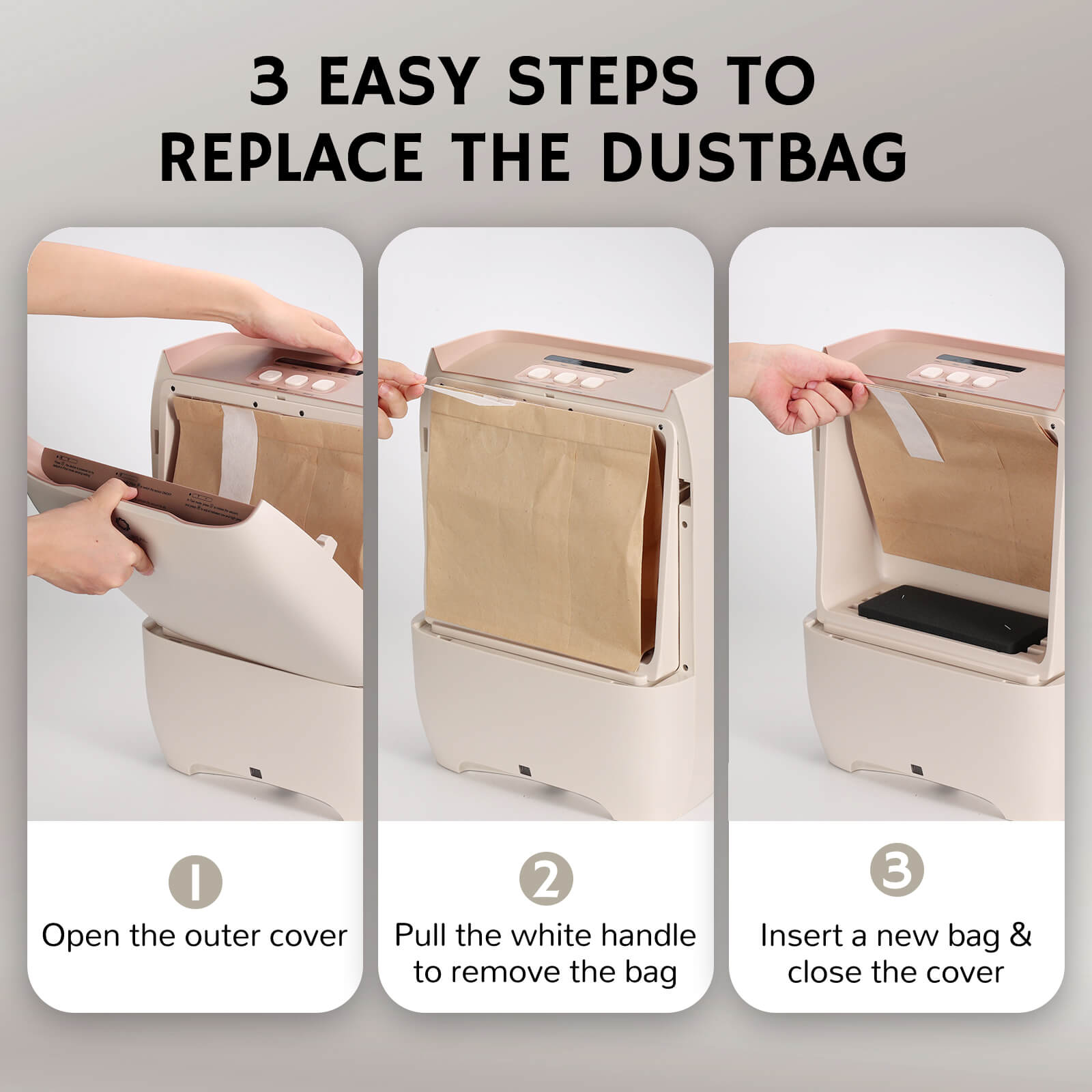 3 easy steps to replace the dustbag of Airthereal T1 Plus