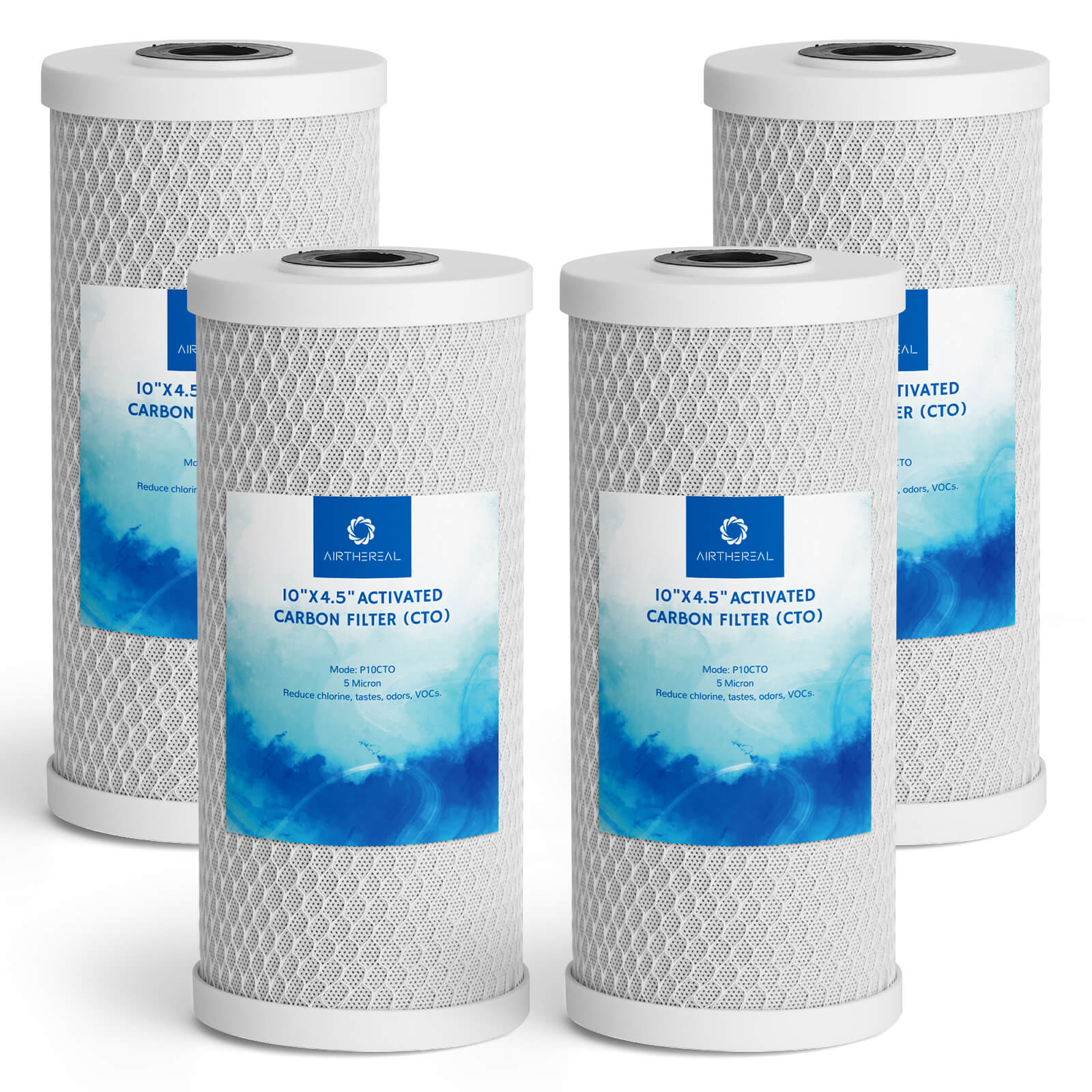 Airthereal Whole House Sediment Activated Carbon Water Filter, 10" x 4.5", 5 Micron Replacement Cartridges for City and Well Water, 4-Pack 