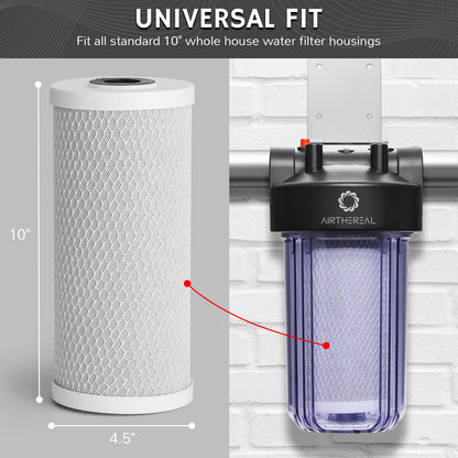 Airthereal Whole House Sediment Activated Carbon Water Filter, 10" x 4.5", 5 Micron Replacement Cartridges for City and Well Water, 4-Pack 