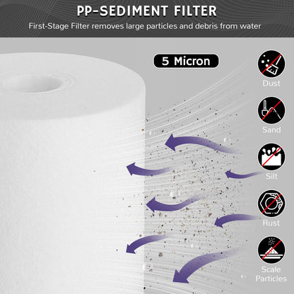 Airthereal Whole House Sediment Water Filter, 10" x 4.5", 5 Micron Replacement Cartridges for City and Well Water, 4-Pack 