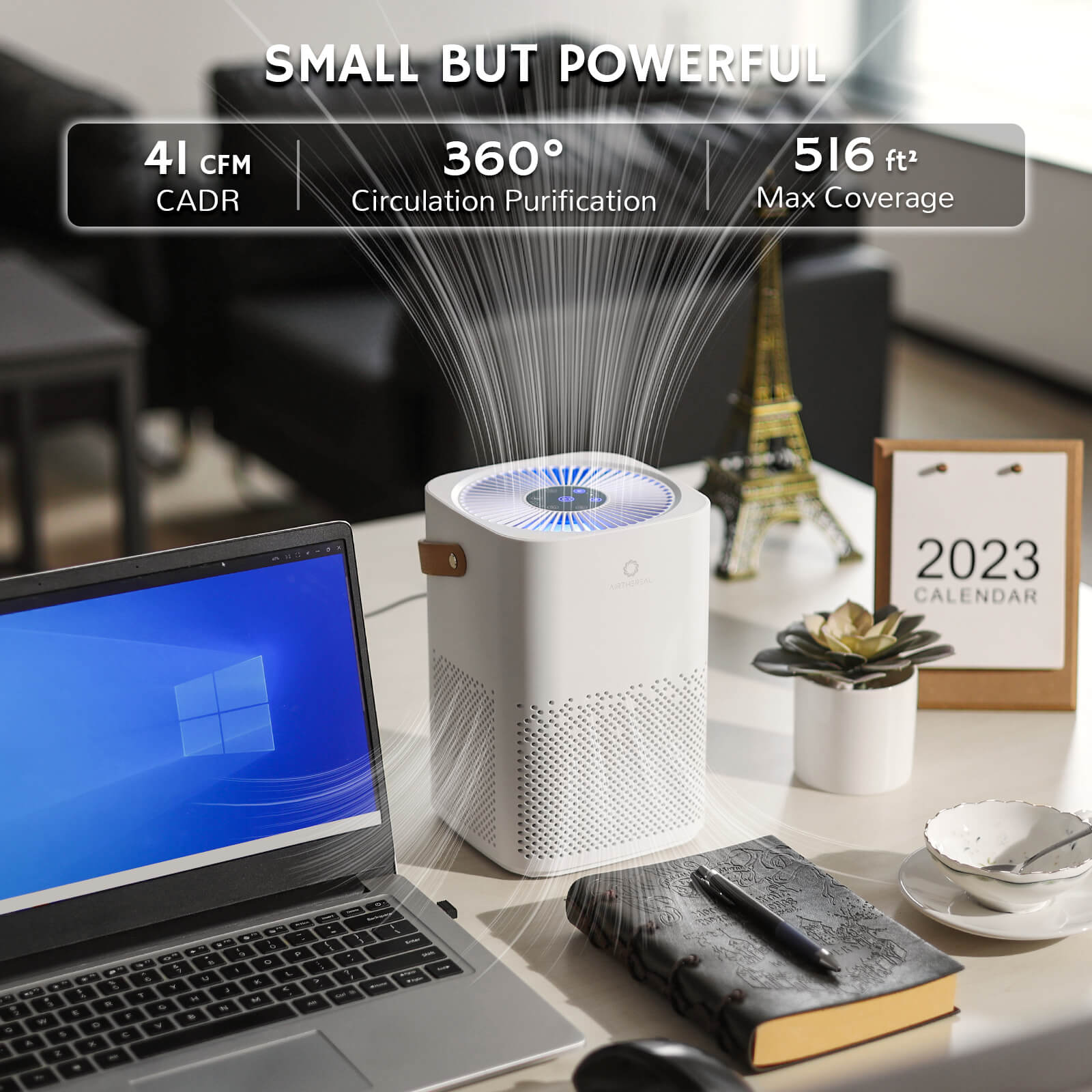 Airthereal ADH70 Portable HEPA Air Purifier with Sleep Mode for Car, Desktop, and Bedroom, Removes Allergens, Dust, Pollen, Smoke, and Odors, Day Dawning, White
