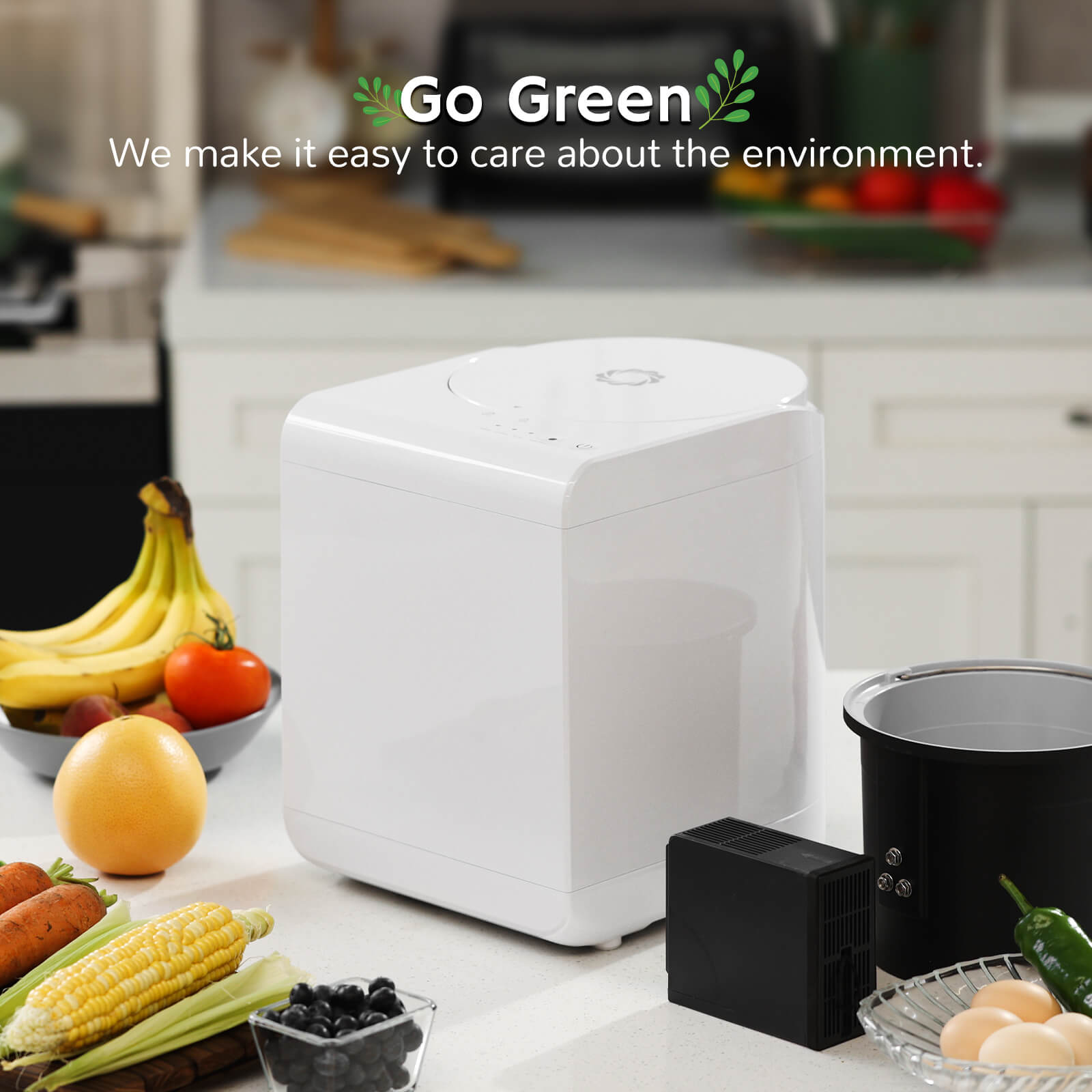 Airthereal Revive Electric Kitchen Composter, 2.5L Capacity with Sharksden Trinity Blade, Turn Food Waste and Scraps into Dry Compost Fertilizer for Plants, White