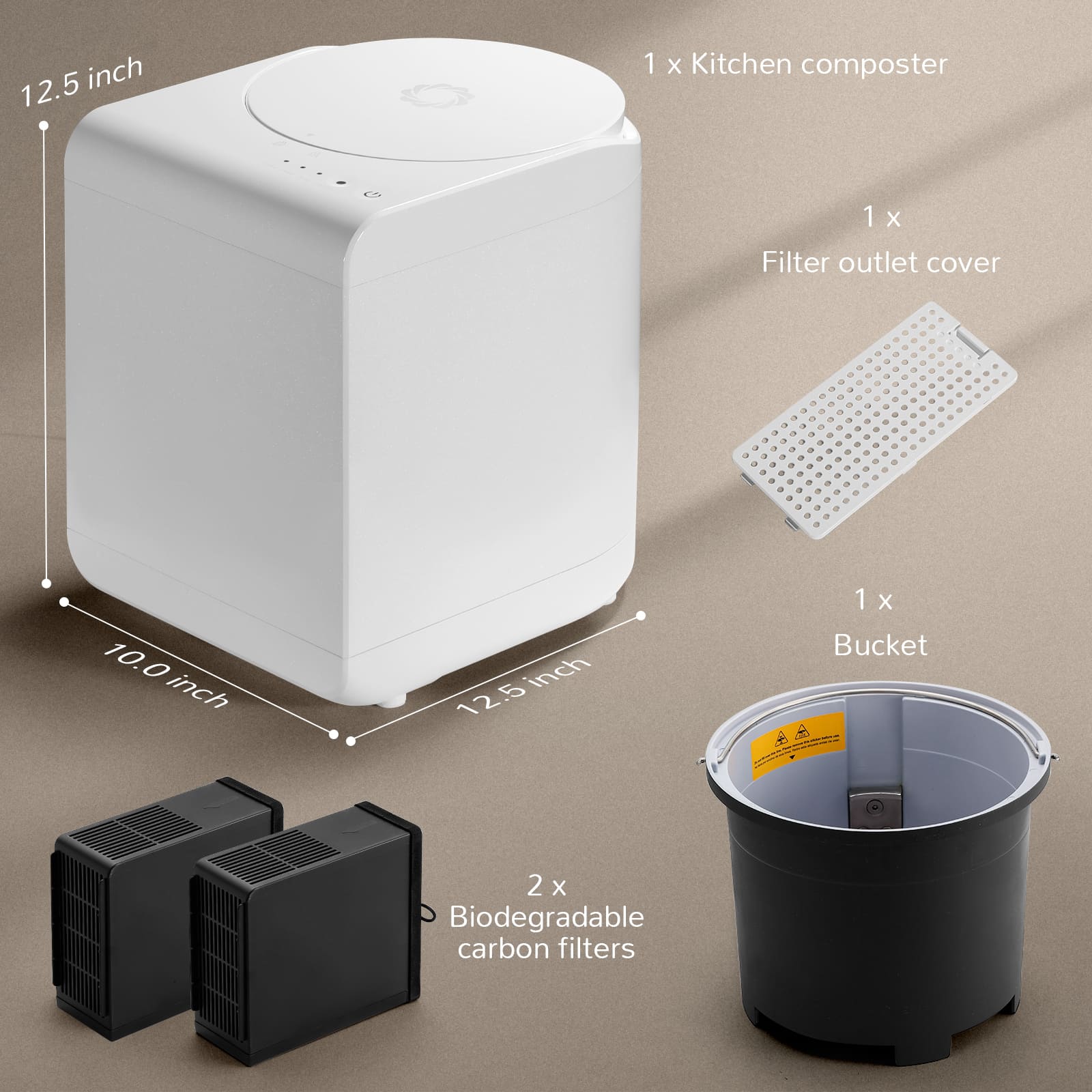 Airthereal Revive Electric Kitchen Composter, 2.5L Capacity with Sharksden Trinity Blade, Turn Food Waste and Scraps into Dry Compost Fertilizer for Plants, White