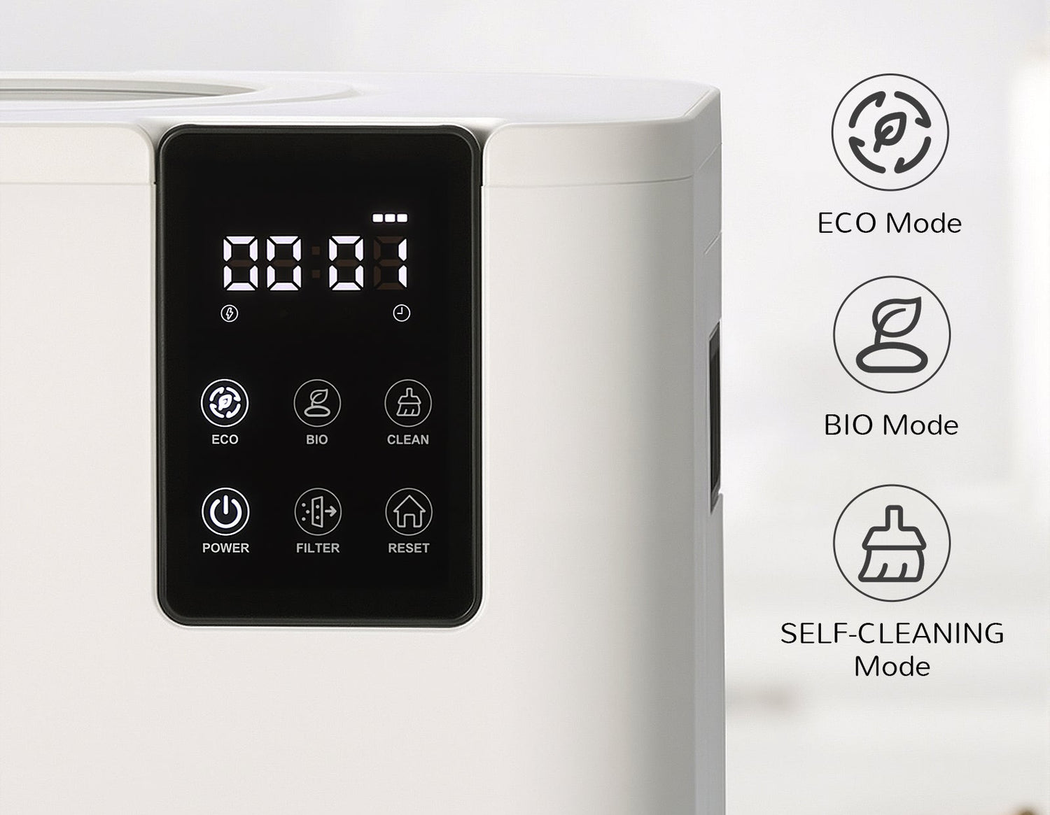 Smart control screen with mode options on a white background