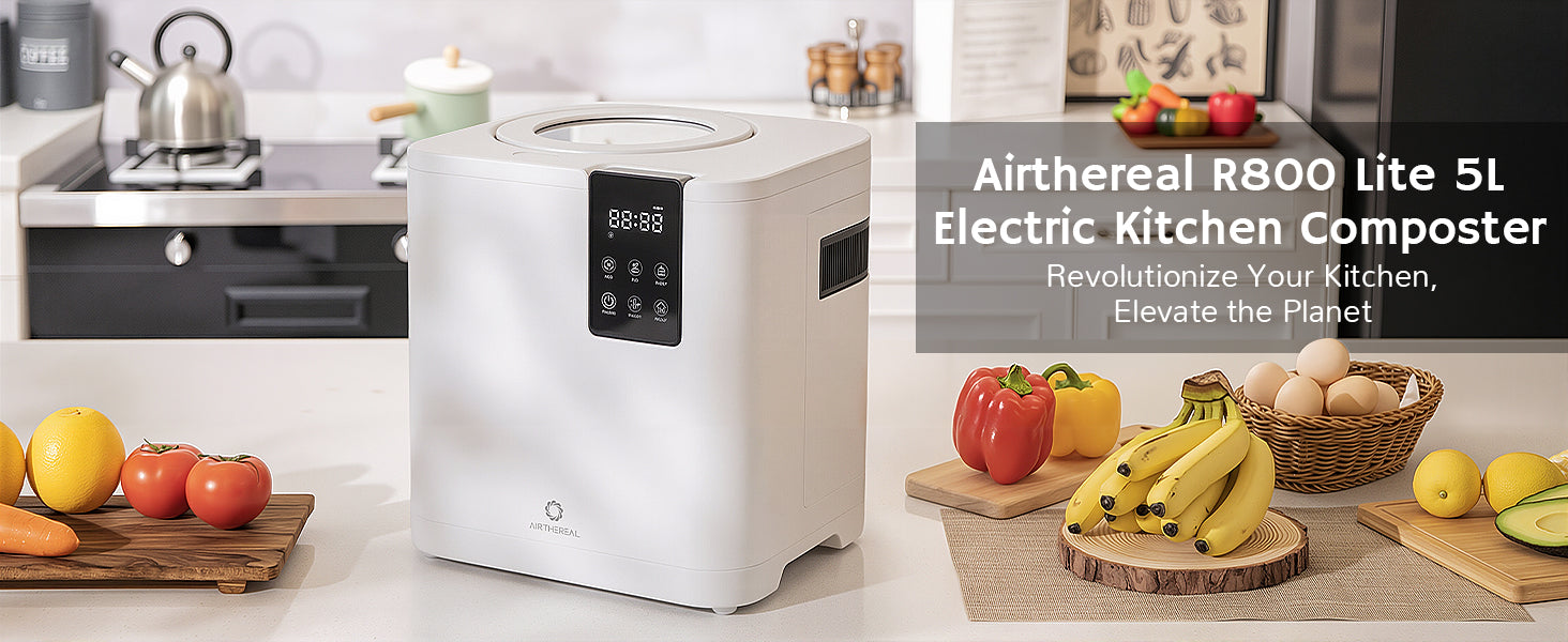 Aithereal R800 Lite 5L Electric Kitchen Composter with kitchen items in the background