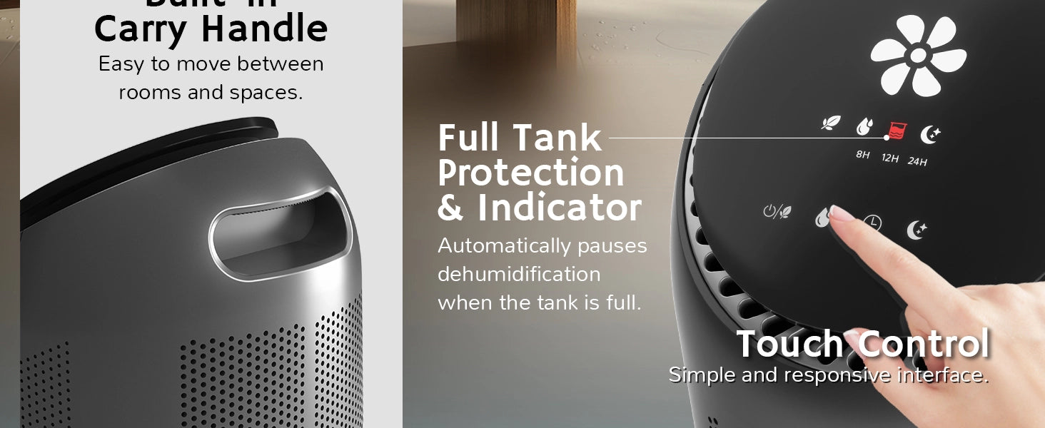 Air purifier with features highlighted on a gray background