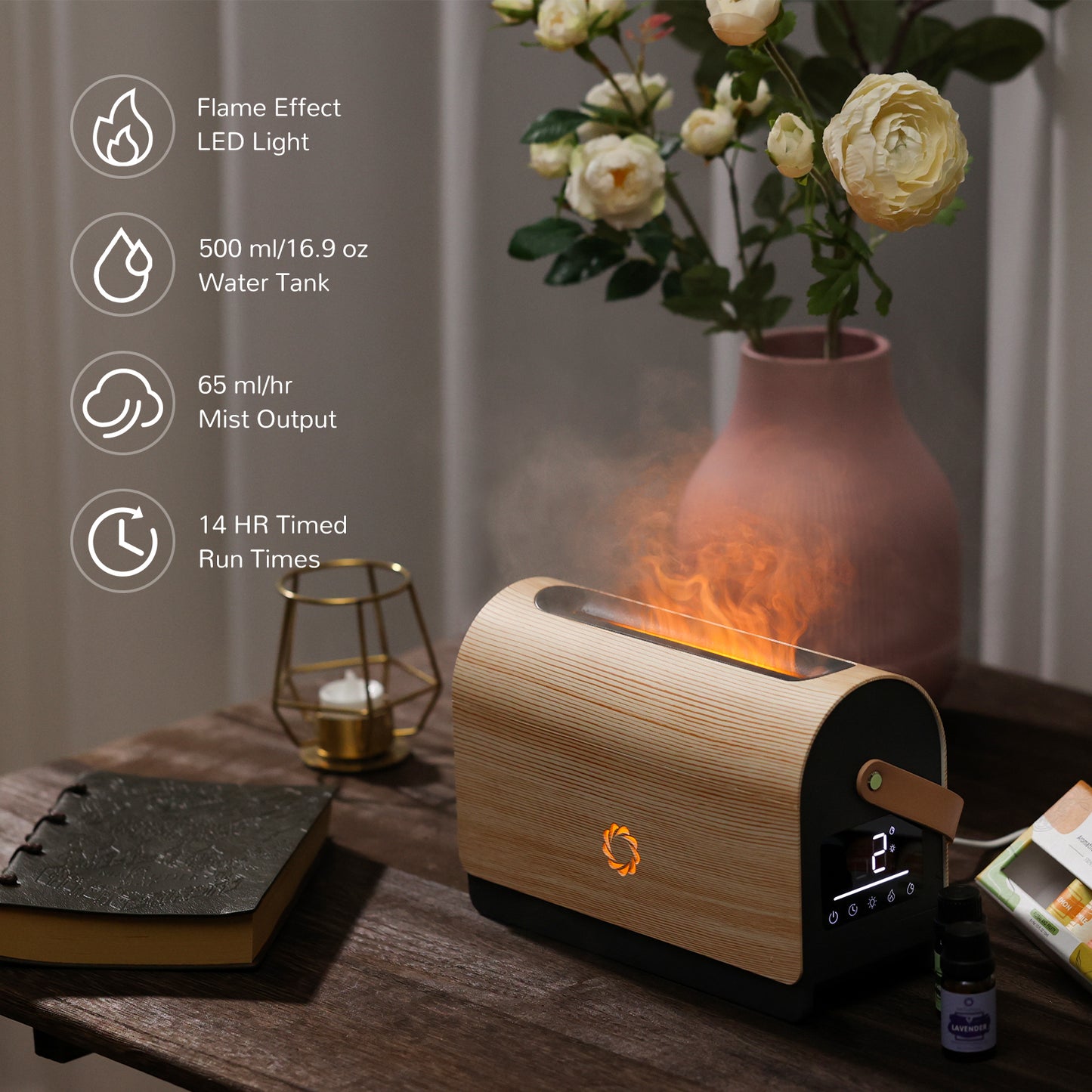 Airthereal LF500M Flame Diffuser, Aroma Essential Oil Diffuser 500ml, Ultrasonic Cool Mist Humidifier, Adjustable Mist Mode