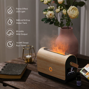Airthereal LF500M Flame Diffuser, Aroma Essential Oil Diffuser 500ml, Ultrasonic Cool Mist Humidifier, Adjustable Mist Mode, Timer, LED Flame Lighting Effect 