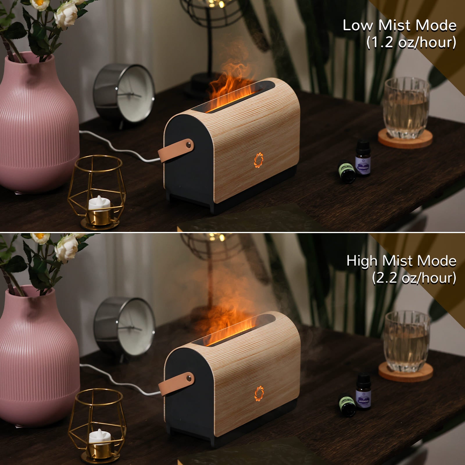 Airthereal LF500M Flame Diffuser, Aroma Essential Oil Diffuser 500ml, Ultrasonic Cool Mist Humidifier, Adjustable Mist Mode