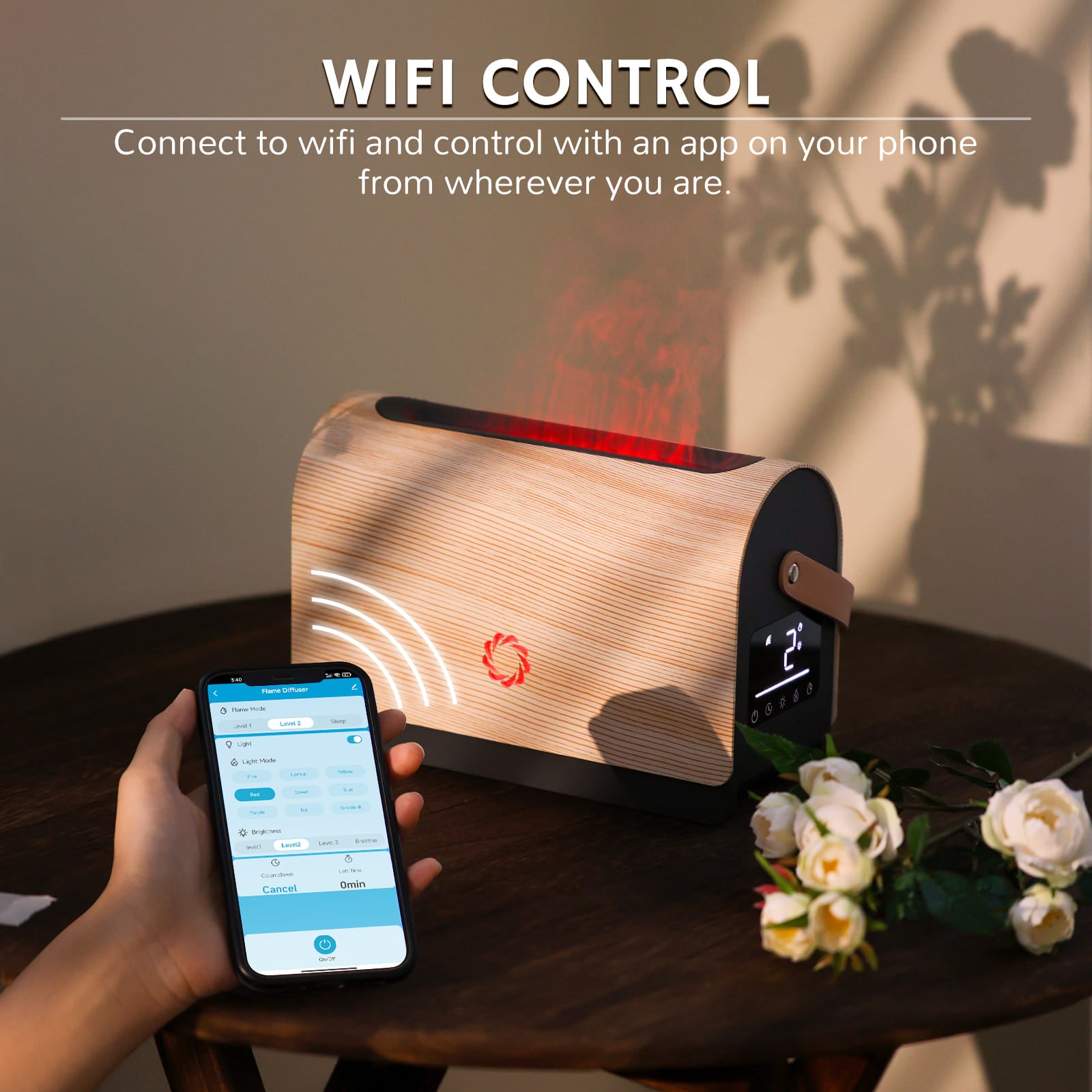 Airthereal Smart WiFi Flame Diffuser with 9 Changing Colors, 500ml Aroma Essential Oil Diffuser, Ultrasonic Cool Mist Humidifier with Adjustable Mist Mode, Timer, LED Flame Lighting Effect 